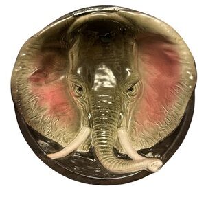 Vintage 3D Elephant Face 9 3/4 " Ceramic Bowl Beautiful Decor With Blemishes